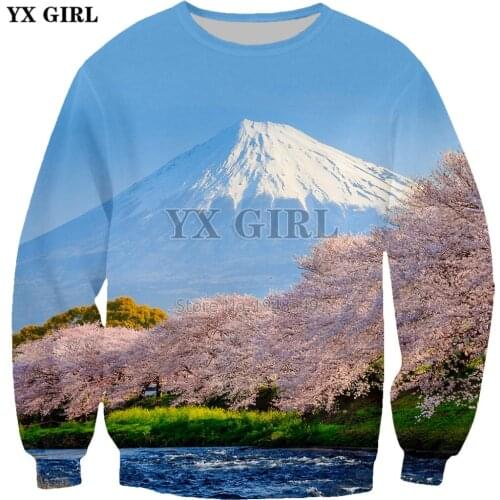 YX GIRL Drop shipping sakura river japan scenery 3d Print Pullovers Hoody 2018 New Fashion Mens Womens O-Neck Sweatshirt