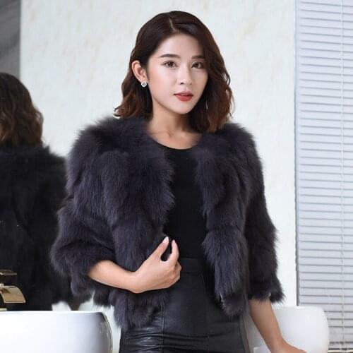 Women 2020 Winter New Fashion Short Slim O-Neck Outwears Female Natural Fox Fur Jackets Ladies Solid Color Warm Overcoats Q136