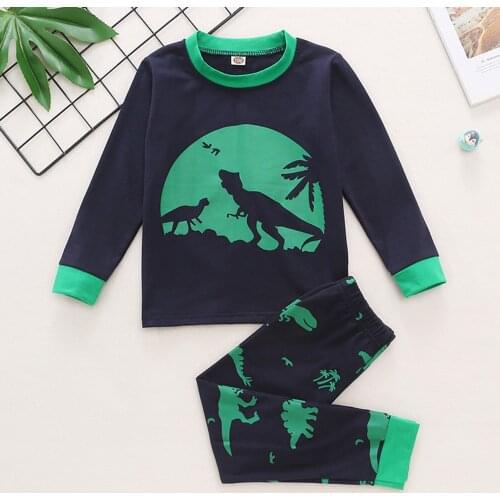 Winter Boy Sets Baby Kids Boys Girls Long Sleeve Dinosaur Printed Top And Pants Pajamas Set Outfit 2021 Home pour enfants Cloth
