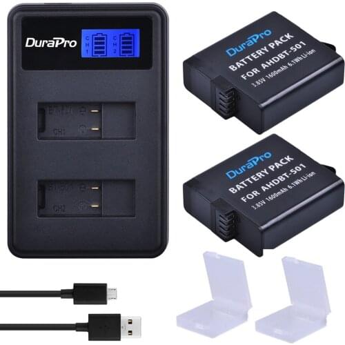 2pc 1600mAH AHDBT-501 AHDBT501 AHDBT 501 Batteria for Gopro Hero 5 + LCD Dual USB Charger for GoPro 5 Hero 6/7 Camera