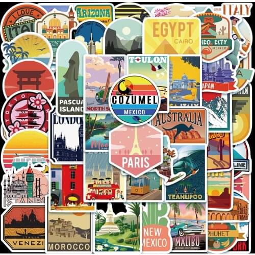 50pcs/Pack Waterproof City Travel Landscape Graffiti Stickers For Suitcase Snowboard Computer Skateboard Laptop Decals stickers