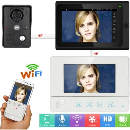 7" 2 Monitors Video Doorbell Intercom Wired /Wireless Wifi System with IR-CUT HD 1000TVL Wired Camera Night Vision