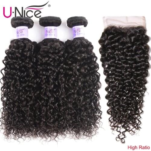 UNice Hair Kysiss Series 8A Brazilian Curly Hair 3/4 Bundles With Closure 100% Human Virgin Hair Bundles With Closure