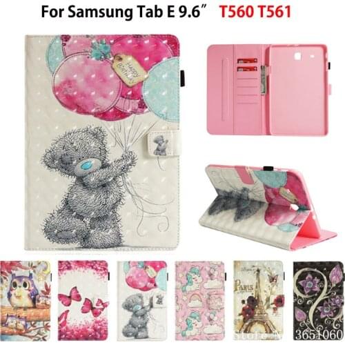 Case For Samsung Galaxy Tab E 9.6" SM-T560 T560 T561 Cover Funda Tablet 3D Painted Silicone PU Leather Stand Coque Shell
