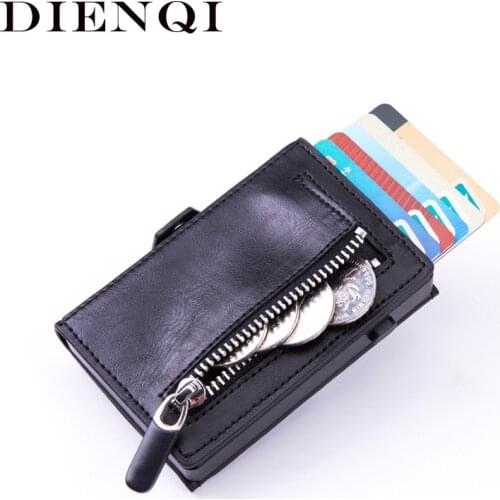 DIENQI Business Wallet Card Men RFID Vintage Aluminium Money Bag Magic Purse Male Mini Zipper Coin Pocket Bank Cardholder Case