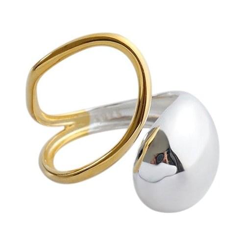 TWO-Tone Authentic 925 sterling silver white&gold rows Cross &Waterdrop Tears Ring adjust Jewelry TLJ1224