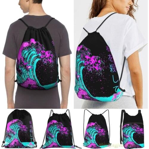 Aesthetic The Great Wave Off Kanagawa - Hokusai Men Outdoor Travel Gym Bag Waterproof Drawstring Backpack Women Fitness Bags