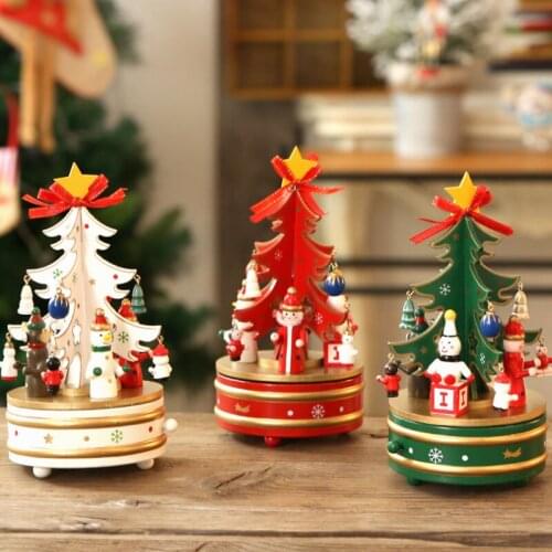 [HHT] Christmas Gift Wooden Carousel Music Box Ornaments Christmas Tree Scene Decoration Desktop Bookshelf Home Decor