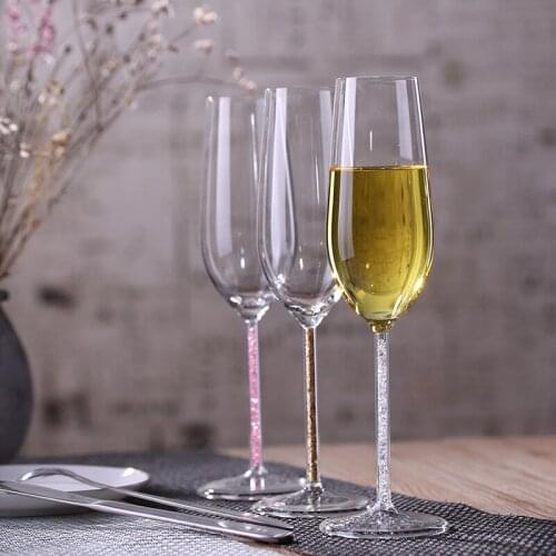 Hot European Romantic Color Crystal Diamond Cup Rod Wedding Champagne Glass Rum Flutes Pink Rhinestone Sparkling Red Wine Goblet