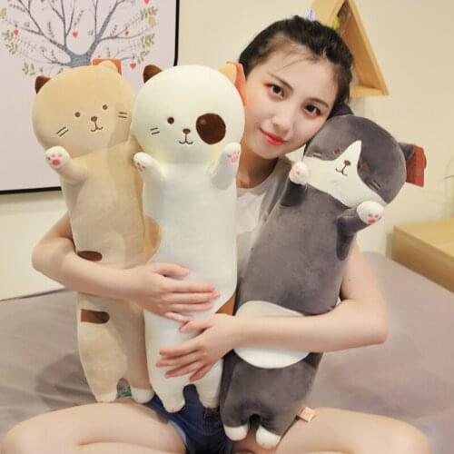 Kawaii Kitty Plush Toy Long Cat Stuffed Cute Kitten Animal Pillow Soft Doll Sleeping Cushion Valentines Day Gifts For Kids Girls
