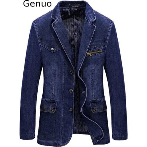 Genuo New Men Business Casual Jacket Fashion Brand New Mens Thin Coats Spring Autumn Mens Solid Color Slim Fit Denim Jackets