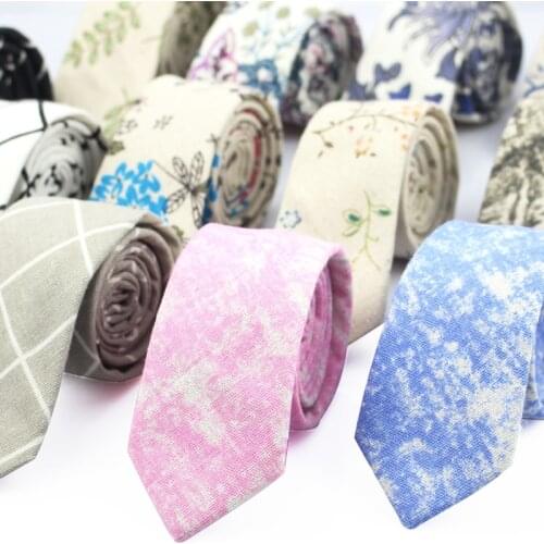Fashion Neck Tie For Men Floral Linen Ties for Wedding Party Print Narrow Neckties Casual Mens Retro Neckwear Male Cotton Ties