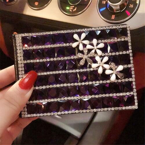 Fashion Hot Sale Crystal Diamond Rhinestone Women Driver License Card Holder Leather Diamante Flower Daisy Driver License