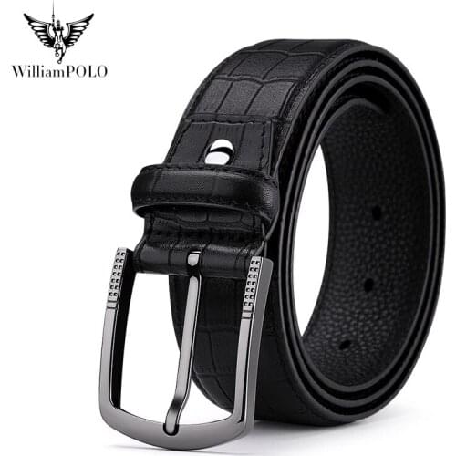 WILLIAMPOLO Belts mens buckle belts mens and youngs business crocodile pattern leather belts