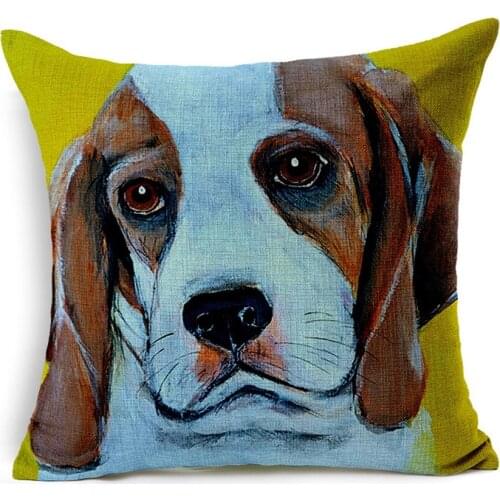 Hot Sale Pillow Covers Creative Oil Painting Dog Pattern Fashion Style45X45CM Linen Pillow Cover\Home Decorative Linen Cushion
