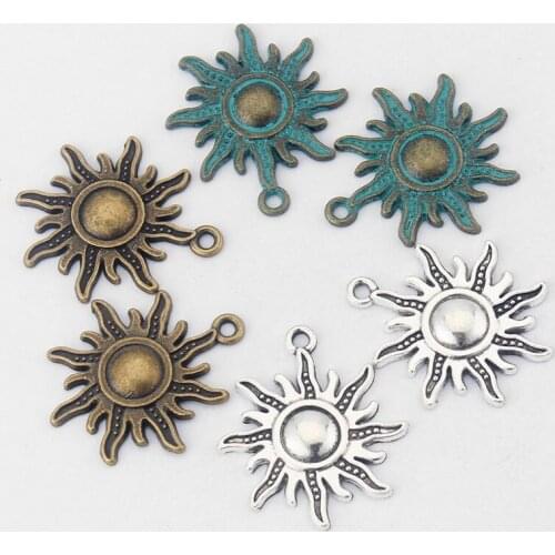 20PCS Antique Greek Bronze Patina Verdigris/Silver Color Sunflower Charms Pendants For Necklace Bracelet Earring Jewelry Making