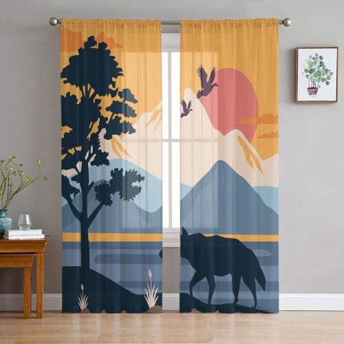 Animal Wolf Lake Bird Sun Sheer Curtains for Living Room Bedroom Kitchen Tulle for Windows Voile Drapes Home Decoration