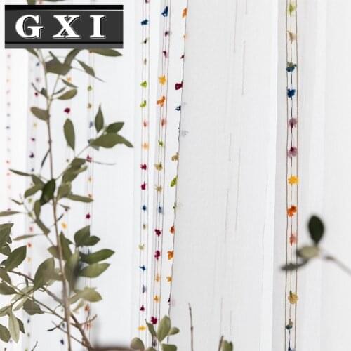 Faux Linen Stripe Pattern Sheer Curtain for Living Room Bedroom/Kids Room Embroidered Colorful Rainbow Tulle Voile Window Drapes