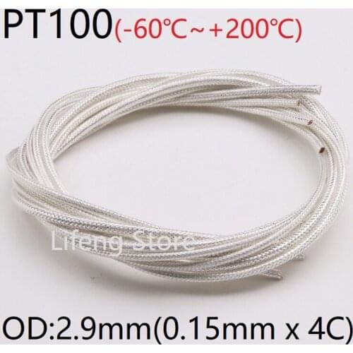 PT100 OD 2.9mm 4Cores Temperature Thermal Resistan Sensor Wire PTFE Insulated Shield Signal Cable Compensation Thermocouple Line