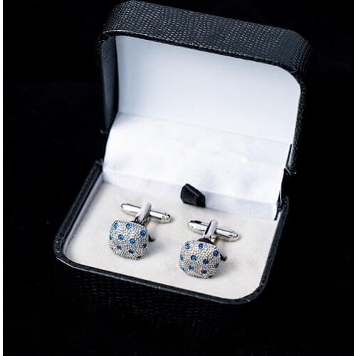 Luxury Blue Rhinestone Cufflinks Silver Plated Square Cuff Button For Mens French Shirt Business Wedding Gift Fine Jewelry