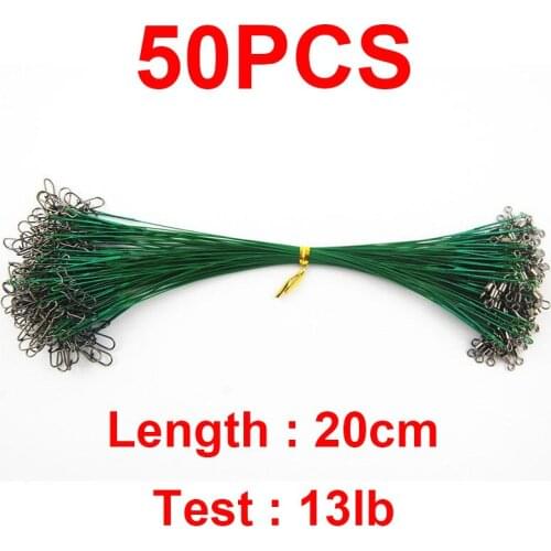 50pcs 20cm Nylon Coated Fishing Wire Leaders Stainless Steel Braided Trace Spinning Leader Rigs Steel Wire Line With Snap Swivel