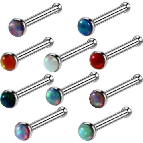 1PC Steel 20G Opal Stone Nose Ring Nose Piercings Opal Nose Bone Nose Nariz Earrings Piercings Jewelry Body Jewelry Piercings