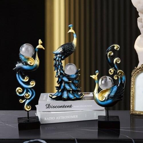Nordic Resin Hundred Birds Phoenix Sculpture Ornaments Crystal Ball Home Decoration Accessories TV Cabinet Decorat Handicraft