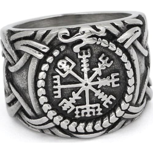 Nordic viking stainless steel Vegvisir amulet dragon Scandinavian ring