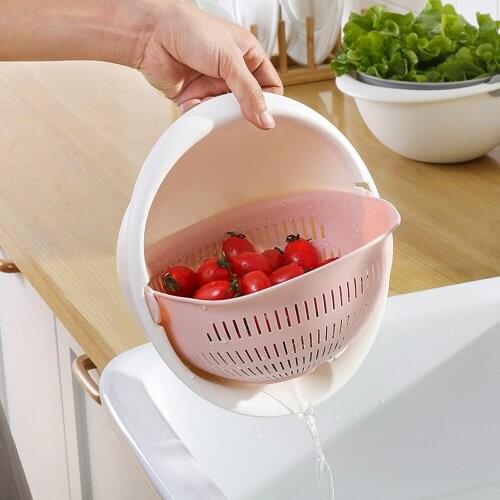 Kitchen Drain Basket Bowl Rice Washing Colander Baskets Kitchen Strainer Noodles Vegetables Fruit Double Drain Storage Basket