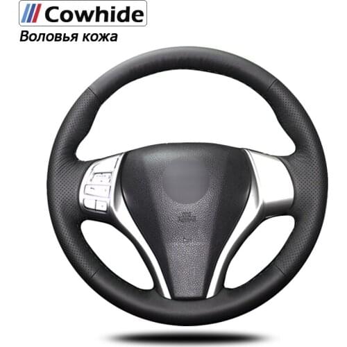 Hand-stitched Black Genuine Leather Car Steering Wheel Cover for Nissan Teana Altima 2013-2016 X-Trail QASHQAI Rogue 2014-2016