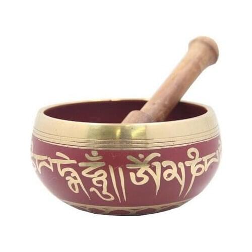 Tibetan Bronze Medicine Meditation OM Mani Padme Hum Peace Singing Bowl With Mallet Antique Garden Decoration Silver Brass