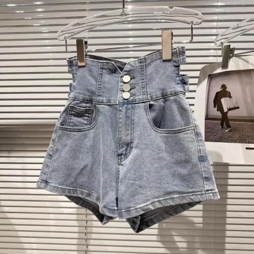 High Waist Denim Shorts Women Jeans Hollow Out Korean High Waisted Wide Leg Shorts Female 2021 Summer Streetwear Bottoms Girls