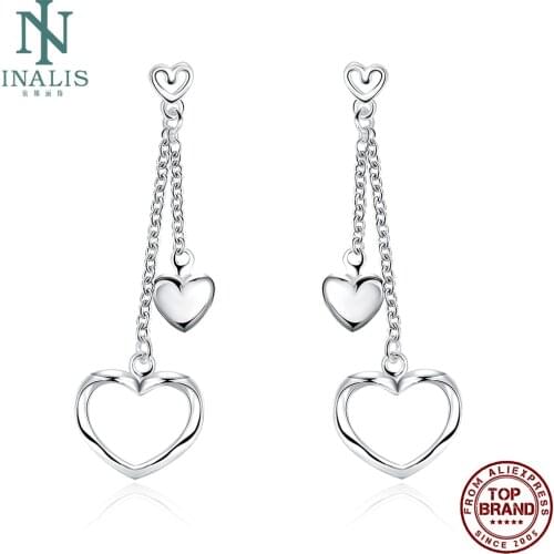 INALIS Romantic Heart-Shaped Hollow Tassel Drop Earrings For Women Cubic Zircon Female Copper Earring Wedding Fashion Jewelry