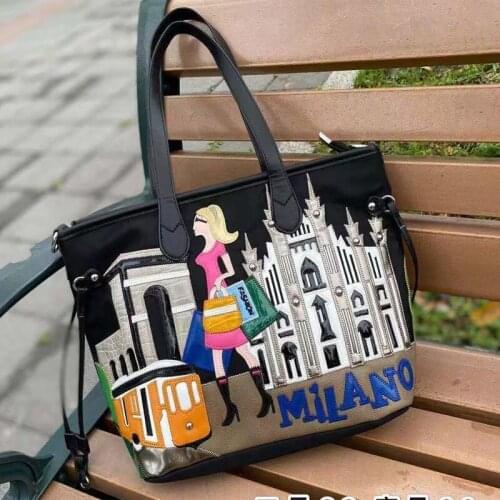 Women Bags Leather Patchwork Embroidery Purse Handbag Shoulder Bags Cross Messenger Bag Tote Braccialini Style Cartoon Milan