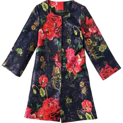 Xxxxl Coat 2019 Autumn Fashion Trench Woman Hand Made Beading Vintage Jacquard Floral Print Wide-waisted Coat & Outerwear Female