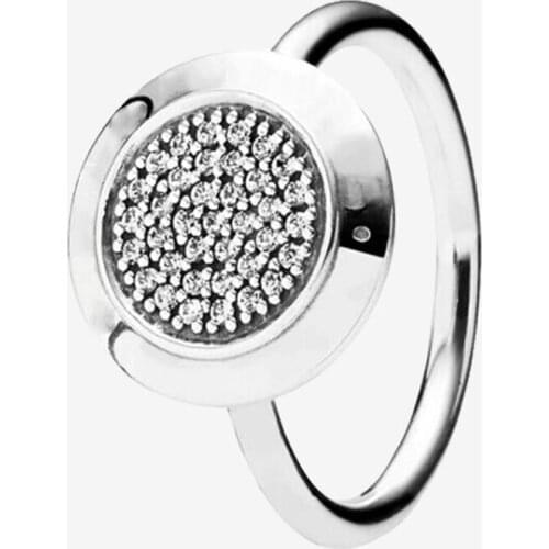 925 Sterling Silver Pan Ring Shiny Round With Crystal Ring For Women Wedding Party Gift Fashion Jewelry