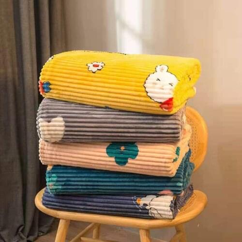 Winter Cute Printing Coral Fleece Blankets and Throws Summer Office Air Conditioner Throw King Flannel Bed Sheet No Pillowcase