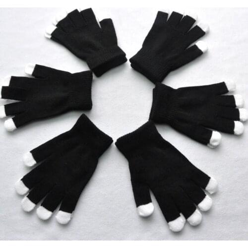 11-15 years old junior high school students winter cold and warm knitted gloves, color matching, fingertips, white woolen gloves