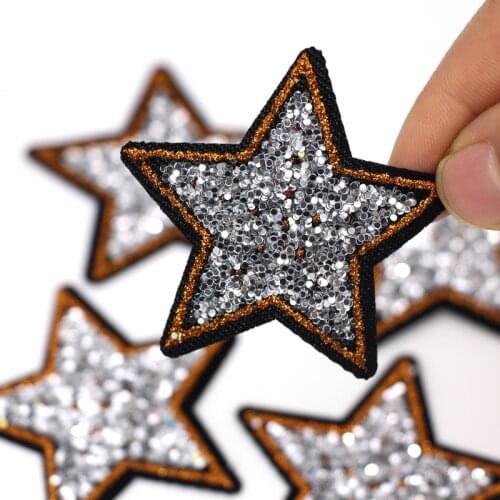 10pcs/lot Sequined Silver Star Patch Iron On Sew On star Stickers for Clothes Jeans Appliques DIY Coats Pants Badge Sewing Path