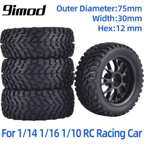 4Pcs 75mm Buggy Tires Wheel 12mm Hex Universal Rally Climbing Car Off-Road For HSP Wltoys 144001 1:10/1:14/1:16 RC Racing Car