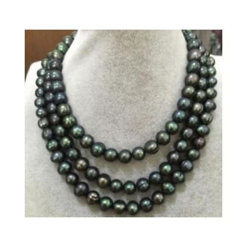 50 INCH HUGE AAA+ 9-10MM South Sea Black Green Pearl Necklace