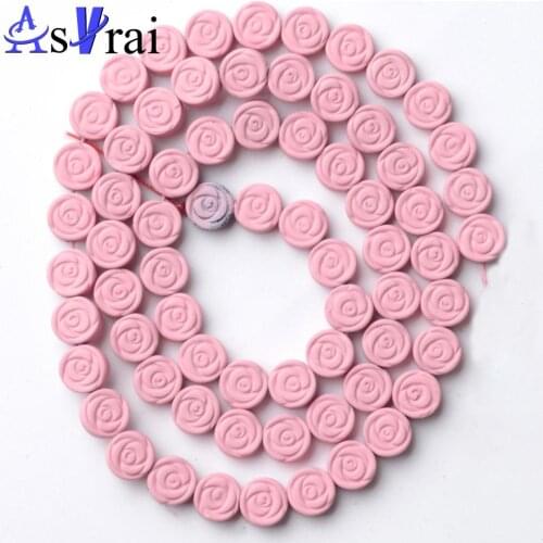 6 mm Natural Stone Pink Flowers Rubber Hematite Beads For Jewelry Making Loose Spacer Beads DIY Bracelet Accessories Charms 15"