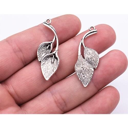 39*15mm 6pcs Antique Silver Plated Leaf Charms Pendant For DIY Necklace Bracelet Jewelry Accessories