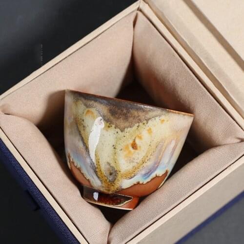 60ml Vintage Kiln Change Ceramic Teacup Coarse Pottery Master Cup Kung Fu Tea Cups Japanese-style Small Tea Bowl Gift Box Decor