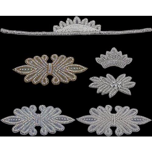 20PC Handmade Bling Beaded Rhinestone Applique Sew On Manual Flatback Crystal Flower Cloth Applique for Dresses Craft Supplies