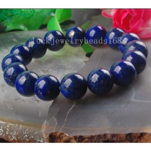 Free Shipping Fashion Jewelry 12mm Natural Lapis Lazuli Ball Beads Stretch Bracelet 7" FG4948