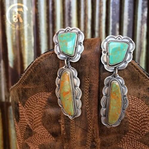 Bohemian Vintage Ethnic Green Stone Dangle Earring For Women Jewelry Yellow Wedding Engagement Earrings Pendientes Bijoux