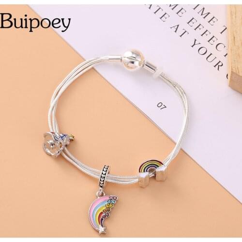 Seialoy Multi Snake Chain Bracelets For Women Original Rainbow dangle Pendant Christmas Tree Beaded Silver Color Bracelet Gift