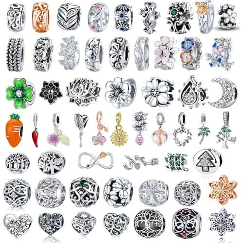 WOSTU 925 Sterling Silver Life Tree Vine Rose Flower Beads Charms Pendant Fit Women Orginal Bracelets Fashion Jewelry DIY Gift