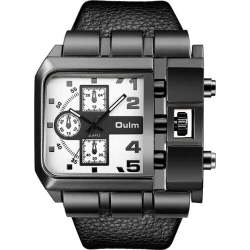 Oulm Large Dial Mens Quartz Watch Leisure Belt Stainless Steel Pin Buckle Mens Watch Personality Square Decorative Watch